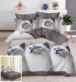 Cumpara ieftin Lenjerie Pat Annabela Sf025, Bumbac, 4 Piese, Fara Elastic, Gri, Imprimeu