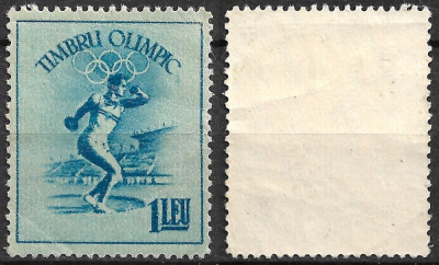 ROM&amp;Acirc;NIA 1956 - TIMBRU OLIMPIC - VALOAREA DE 1 LEU ALBASTRU - MNH (RO52) foto