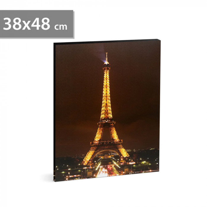 Tablou decorativ cu LED - &bdquo;Turnul Eiffel&rdquo; - 2 x AA, 38 x 48 cm