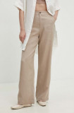 Answear Lab pantaloni din in culoarea bej, drept, high waist