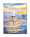 Cumpara ieftin Tablou 3D peisaj marin cu iola pictat manual, 40x30cm acril pe panza in cutit, Kenny Varniote
