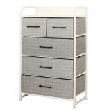 Comoda 5 Sertare Textile / 58x29x99cm - Gri/alb