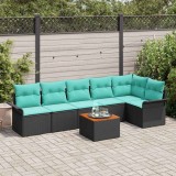 vidaXL Set de canapele pentru grădină cu pernă 7 pcs Negru poliratan 3347340