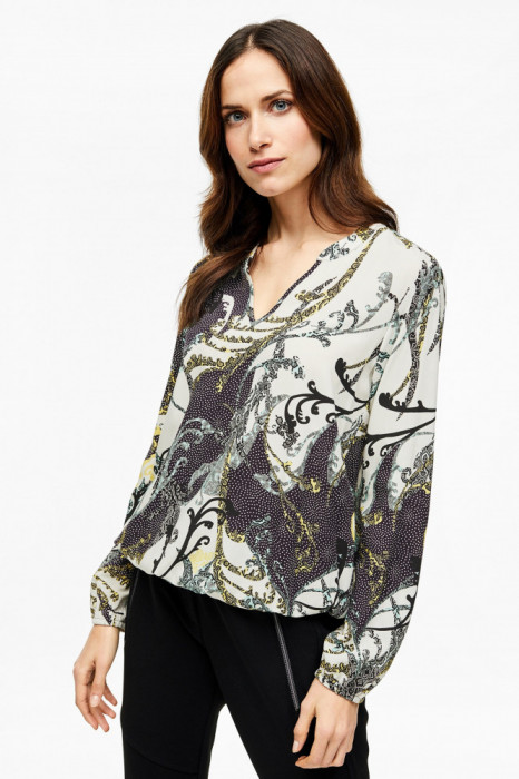 Bluza de dama din viscoza, cu imprimeu tip paisley si maneca lunga, multicolor, S