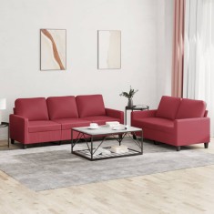 vidaXL Set de canapele cu perne, 2 piese, roșu vin, piele ecologică