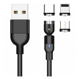 Cablu Incarcare USB - Lightning / USB Type-C / MicroUSB OEM Magnetic Rotate, L, 2m, 2A, Negru