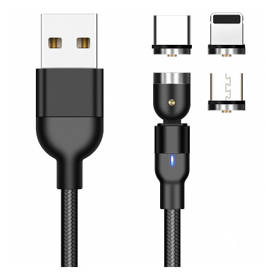 Cablu Incarcare USB - Lightning / USB Type-C / MicroUSB OEM Magnetic Rotate, L, 1 m, 2A, Negru foto