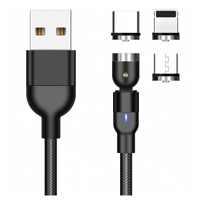 Cablu Incarcare USB - Lightning / USB Type-C / MicroUSB OEM Magnetic Rotate, L, 2m, 2A, Negru foto