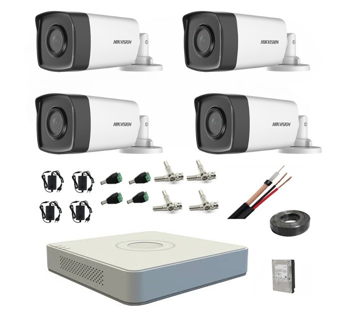 Sistem supraveghere Hikvision 4 camere 2MP IR 80M DVR 4 canale Hard 1TB accesorii SafetyGuard Surveillance