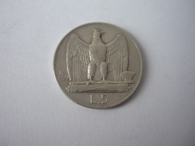 5 LIRE 1929 &amp;quot;R&amp;quot; ARGINT ***** foto