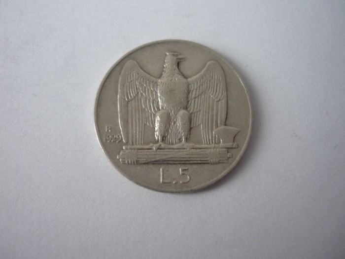 5 LIRE 1929 &quot;R&quot; ARGINT *****