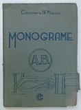 CAIET CU MONOGRAME , desenate manual de CONSTANTIN N. MINESCU , VARIATIUNI CU LITERELE ' A.B.' , PERIOADA INTERBELICA