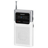Mini radio portabil Sencor, 0.3 W RMS, reglare analogica, antena telescopica, FM / AM, jack 3.5 mm, suprafata cauciucata, prinzator curea, Alb/Gri