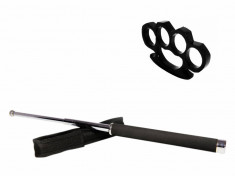 Set baston telescopic 65 cm argintiu + box negru 1 cm grosime foto