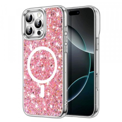 Husa MagSafe pentru Apple iPhone 16 Pro, Techsuit, Sparkly Glitter, Roz foto