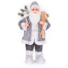 Decoratiune Craciun, Mos Craciun cu schiuri si cadouri, gri si puf alb, 60 cm GartenVIP DiyLine, Strend Pro