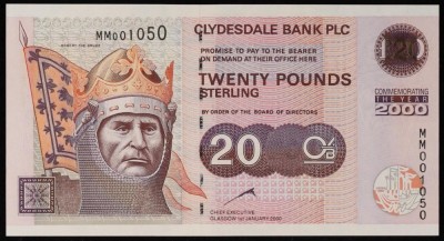SCOTIA █ bancnota █ 20 Pounds █ 2000 █ P-229B █ Clydesdale █ COMEMORATIV █ UNC foto