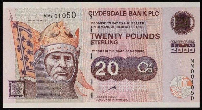 SCOTIA █ bancnota █ 20 Pounds █ 2000 █ P-229B █ Clydesdale █ COMEMORATIV █ UNC