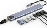 Hub Adaptor Multiport 10 in 1 USB-C Axeloni &reg; la HDMI 4K / port de retea RJ45 100mbps / Tip C Port / USB 3.0 / Putere de livrare Port 100W / TF si SD
