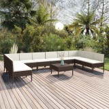 vidaXL Set mobilier de grădină cu perne, 11 piese, maro, poliratan 3094599