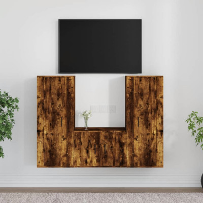 Set dulapuri TV, 3 piese, stejar fumuriu, lemn prelucrat GartenMobel Dekor foto