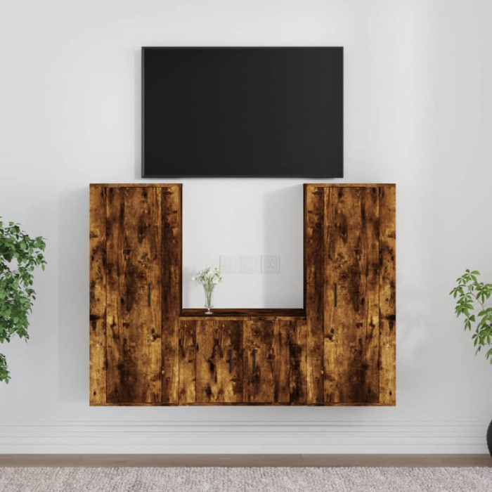 Set dulapuri TV, 3 piese, stejar fumuriu, lemn prelucrat GartenMobel Dekor