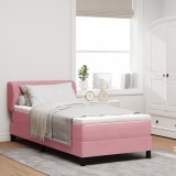 vidaXL Pat box spring cu saltea, roz, 90x190 cm, catifea