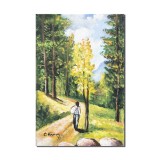 Tablou pictat manual, Peisaj din natura, pe carari montane, 30x20cm ulei pe panza, Constantin Feraru