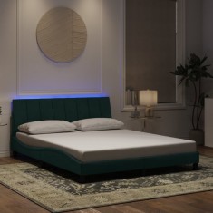 vidaXL Cadru de pat cu lumini LED, verde &icirc;nchis, 160x200 cm, catifea 3213790