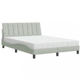 Cumpara ieftin Pat cu saltea, Hanko, gri deschis, 140x200 cm, catifea