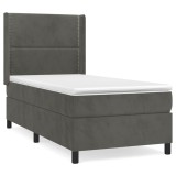 Cumpara ieftin Pat box spring cu saltea, gri inchis, 80x200 cm, catifea