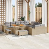 Set canapea grădină vidaXL cu perne Bej Ratan Acacia, Set dining grădină vidaXL cu perne Bej Ratan Acacia