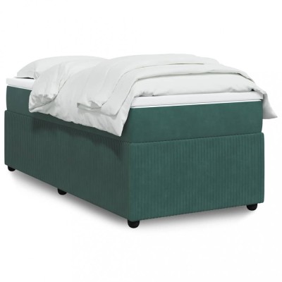 vidaXL Pat box spring cu saltea, verde &amp;icirc;nchis, 90x190 cm, catifea 3285611 foto