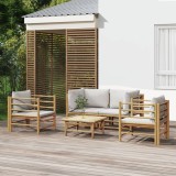vidaXL Set mobilier de grădină cu perne gri deschis, 5 piese, bambus 3155089