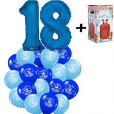 Pachet majorat baloane &amp;quot;18&amp;quot;, 2 folii albastre+30 latex+1 butelie heliu-2018122 foto
