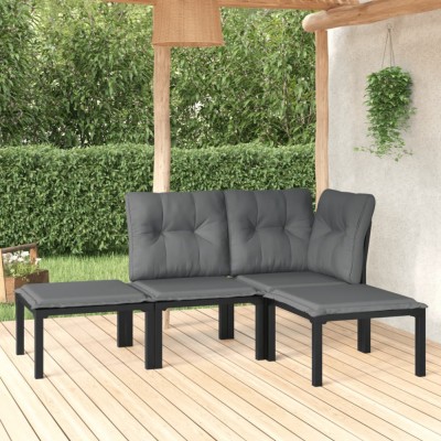 Gossi set mobilier de gradina, 4 piese, negru si gri, poliratan foto