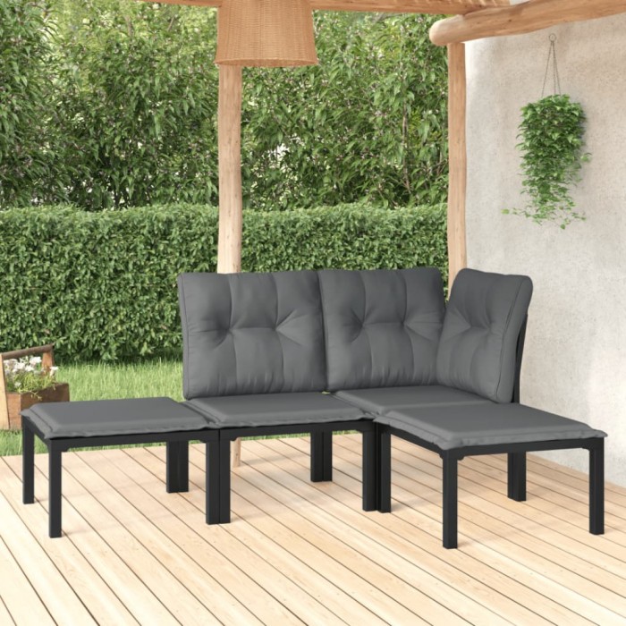 Gossi set mobilier de gradina, 4 piese, negru si gri, poliratan