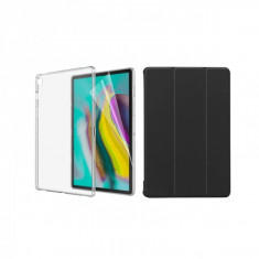 Set 3 in 1 husa carte, husa silicon si folie protectie ecran pentru Samsung Galaxy Tab S5e 10.5 inch T720/T725, negru foto