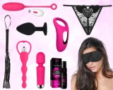 Kit Valentine's Day Fuchsia Fever Pleasure Set, 8 Accesorii, Fucsia/Negru