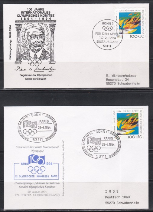 Germania 1994 - Centenarul C.I.O., 2 FDC