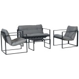 Outsunny Set de mobilier de grădină 4 piese 4 persoane cu canapea pentru 2 persoane, 2 fotolii și masă de cafea gri | Aosom Romania