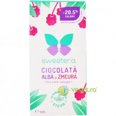 Ciocolata Alba cu Zmeura si Indulcitor Natural din Stevie 100g