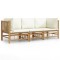 Set mobilier de gradina, cu perne alb crem, 3 piese, bambus