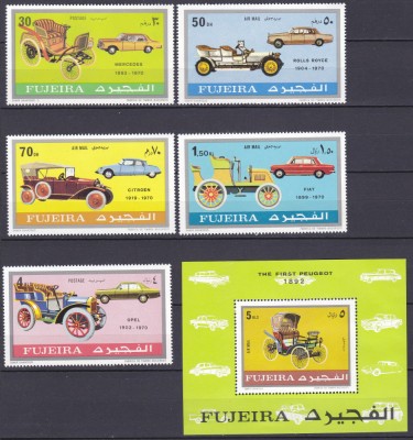 DB1 Masini Fujeira Automobile Istoria Auto Clasice 5 v. + SS MNH NDT foto