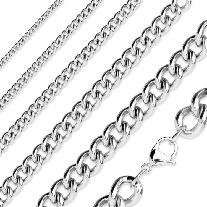 Lanț argintiu din oțel chirurgical, zale eliptice - Lungime: 485 mm, Grosime: 6 mm