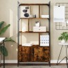Biblioteca Gossi Stejar Fumuriu 76.5x30x154.5 cm Lemn Compozit, Rafturi Multiple &amp; Dulap cu Usi, Design Zigzag