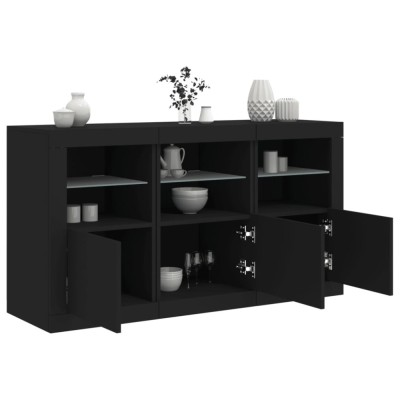 vidaXL Servantă cu lumini LED, negru, 123x37x67 cm foto