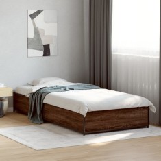 vidaXL Cadru de pat, stejar maro, 90x200 cm, lemn prelucrat și metal 845115