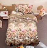 Cumpara ieftin Lenjerie De Pat 3D - Misty Xu006, Bumbac, 4 Piese, Fara Elastic, Bej, Imprimeu