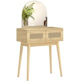 HOMCOM Masă de Machiaj cu Oglindă Arcuată 2 Sertare cu Față din Ratan pentru Spații Mici Natural | Aosom Romania